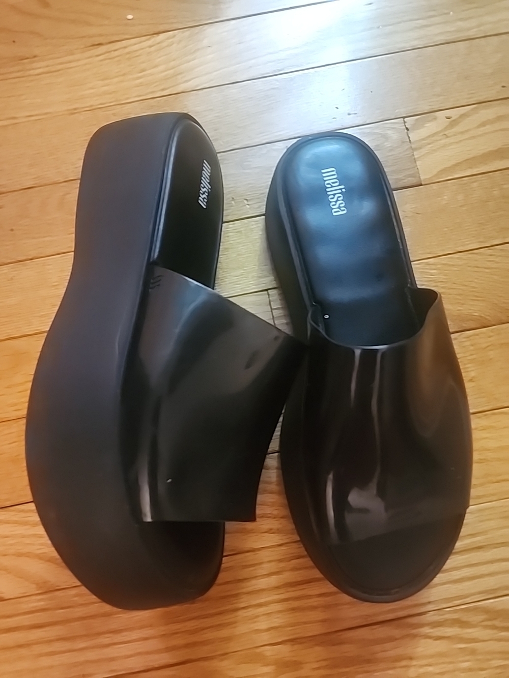 Melissa Becky Black Glossy Platform Mules